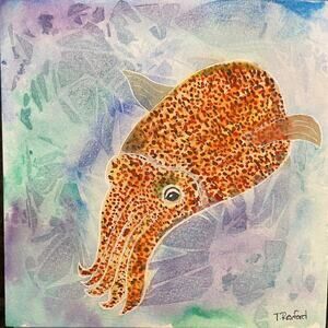 Hand painted watercolor original painting baby cuttlefish